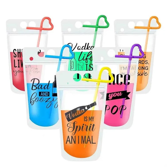 Stand-Up Plastic Drink Pouches Bags Straws