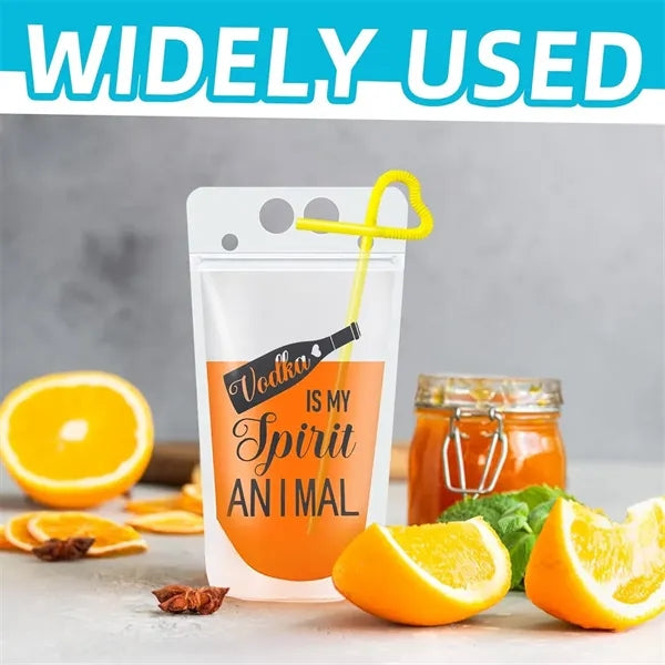 Stand-Up Plastic Drink Pouches Bags Straws
