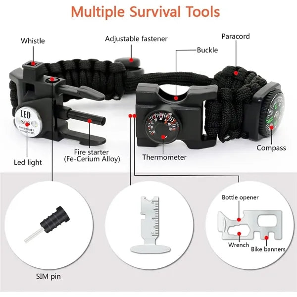 20IN1 Survival Paracord Bracelet Adjustable GearKit With LED