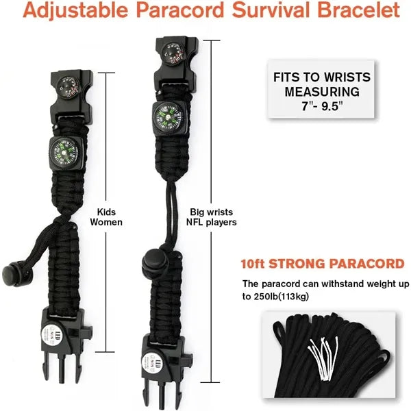 20IN1 Survival Paracord Bracelet Adjustable GearKit With LED