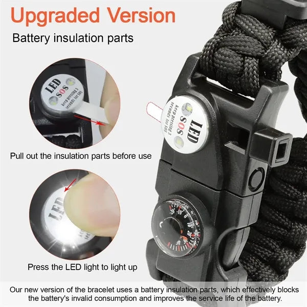 20IN1 Survival Paracord Bracelet Adjustable GearKit With LED