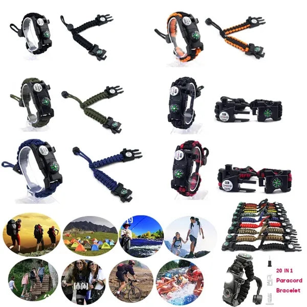 20IN1 Survival Paracord Bracelet Adjustable GearKit With LED