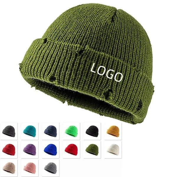 Winter Warm Frayed Rind Trimmed Watch Hat Knitted Beanie Cap