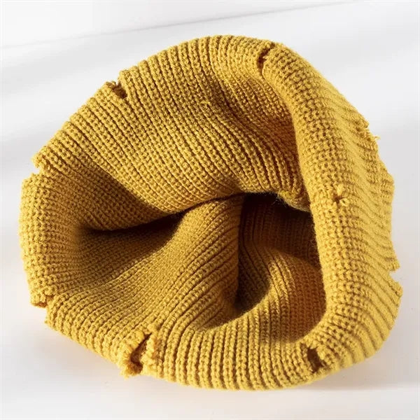 Winter Warm Frayed Rind Trimmed Watch Hat Knitted Beanie Cap