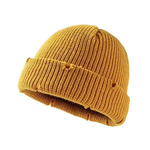 Winter Warm Frayed Rind Trimmed Watch Hat Knitted Beanie Cap