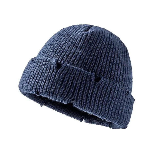 Winter Warm Frayed Rind Trimmed Watch Hat Knitted Beanie Cap