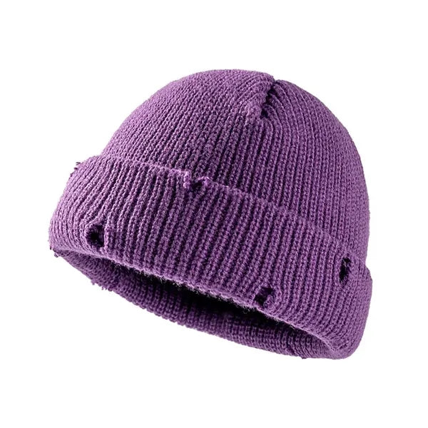 Winter Warm Frayed Rind Trimmed Watch Hat Knitted Beanie Cap