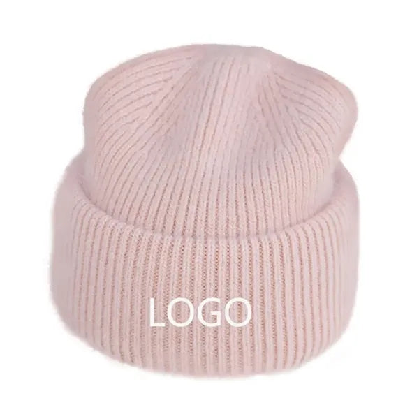Rabbit Fur Blend Knit Beanie Hat