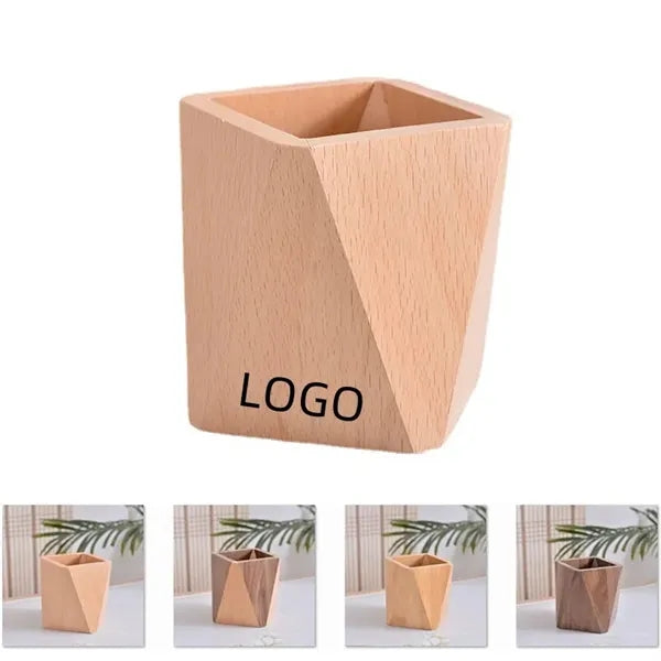 Wooden Geometric Pen Pot Makeup Brush Stand Desk Organizer