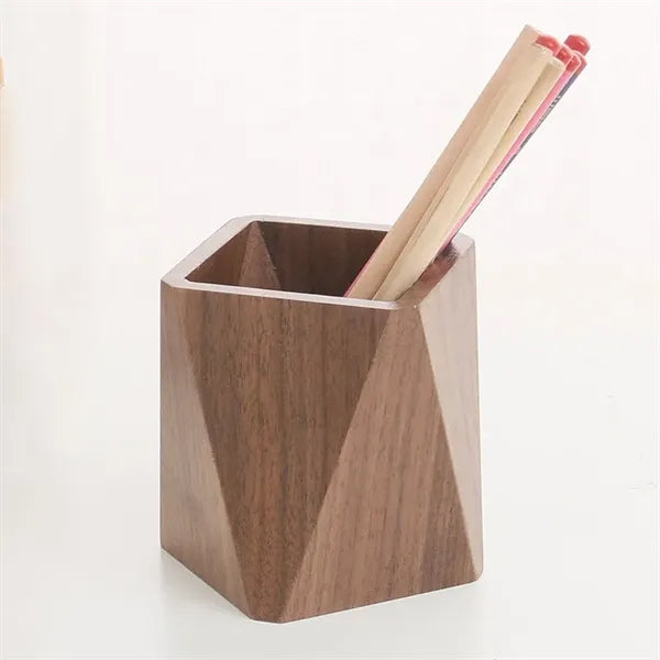 Wooden Geometric Pen Pot Makeup Brush Stand Desk Organizer