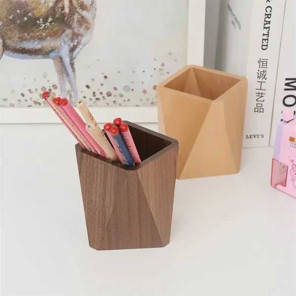 Wooden Geometric Pen Pot Makeup Brush Stand Desk Organizer