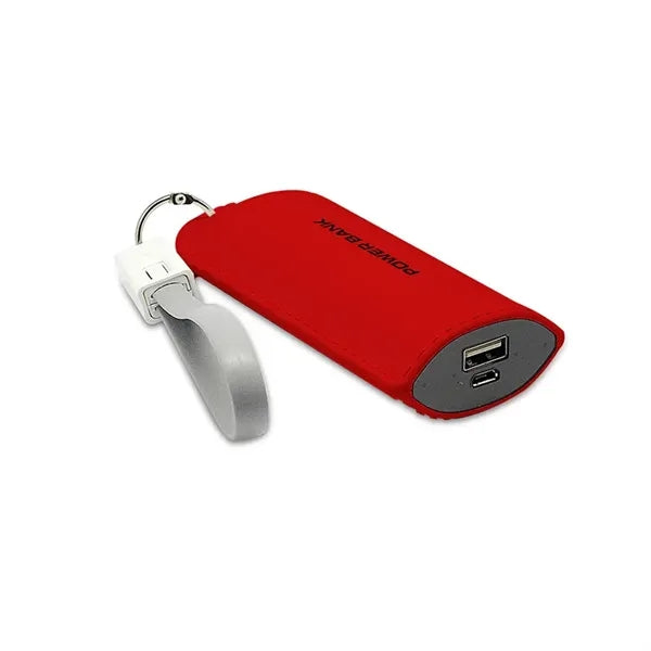 4000mAh Leather Effect Key Chain Power Bank With Cable Strap