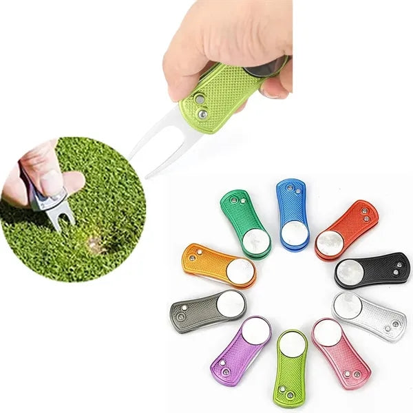 Foldable Metal Golf Divot Repair Tool Turf Rep Greens Forks