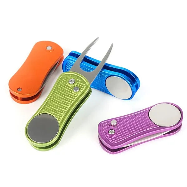 Foldable Metal Golf Divot Repair Tool Turf Rep Greens Forks
