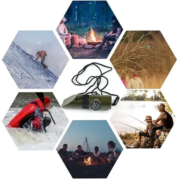 7In1 Multifunctional Whistle Survival Trekking Compass Light