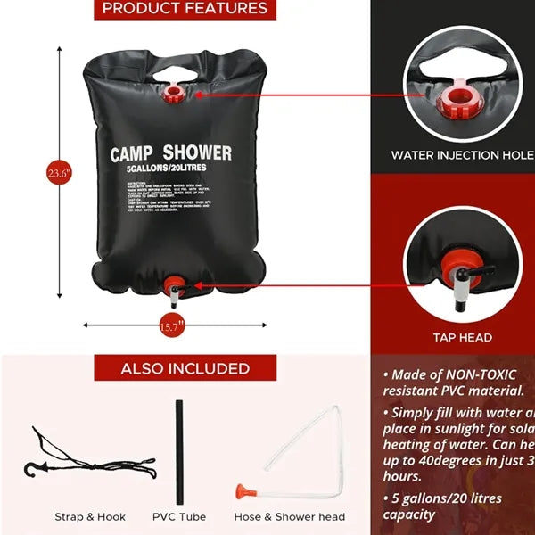 20L Portable Outdoor Solar Foldable Camping Shower Bag