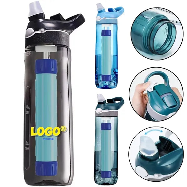 25oz Outdoor Emergency Survival Water Filter Straw Bottle