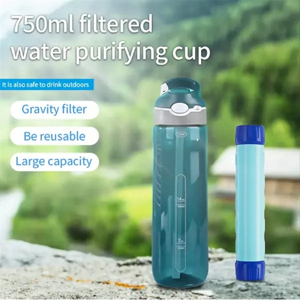 25oz Outdoor Emergency Survival Water Filter Straw Bottle