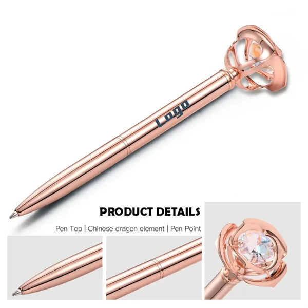 Creative New Rose Flower With Diamond Metal Ballpoint Pen