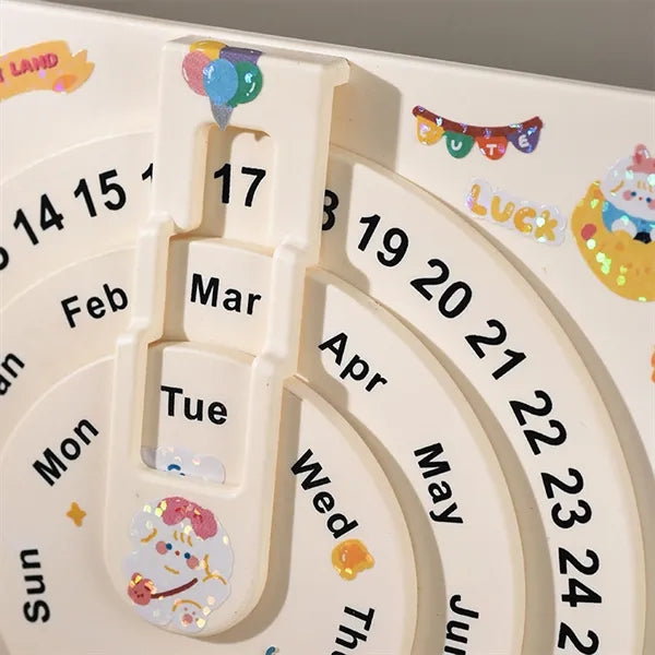 Perpetual Rotating Desktop Calendar with Birch Base