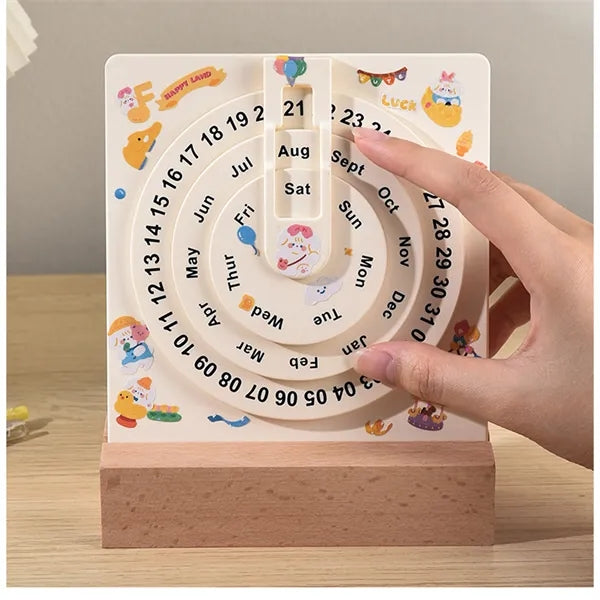 Perpetual Rotating Desktop Calendar with Birch Base