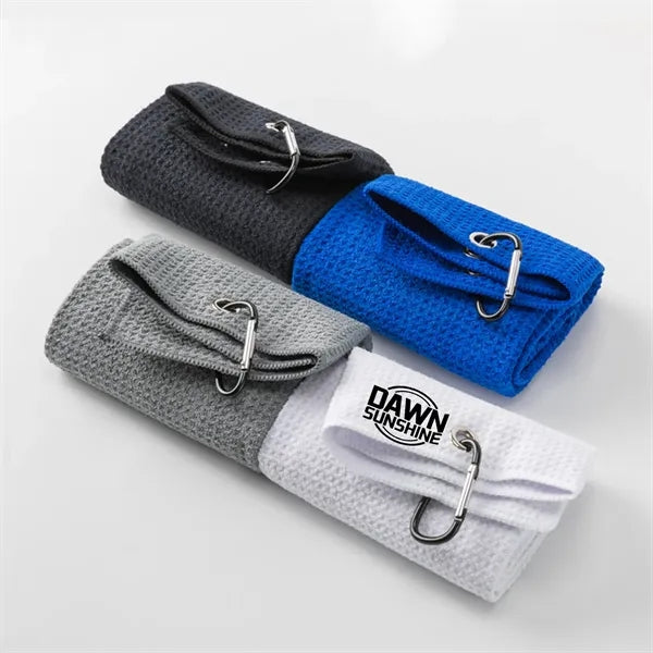 Microfiber Waffle Pattern Two-fold Golf Towel With Carabiner