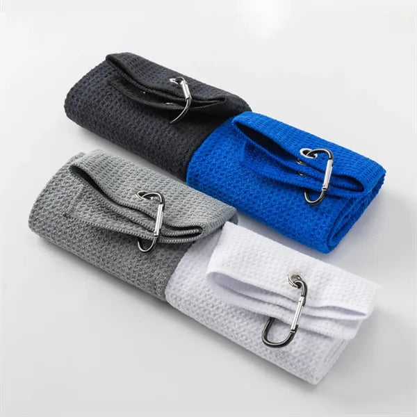 Microfiber Waffle Pattern Two-fold Golf Towel With Carabiner