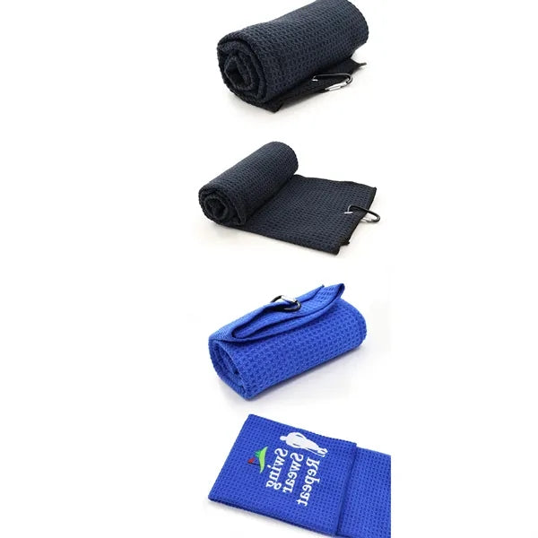 Microfiber Waffle Pattern Two-fold Golf Towel With Carabiner