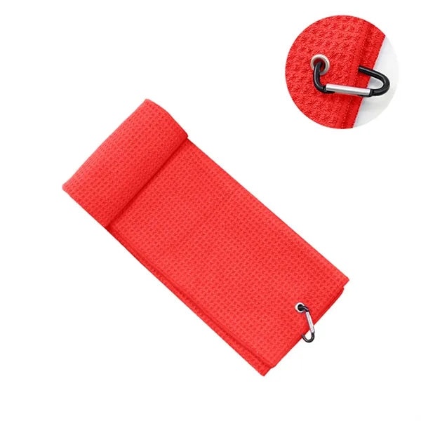 Microfiber Waffle Pattern Two-fold Golf Towel With Carabiner