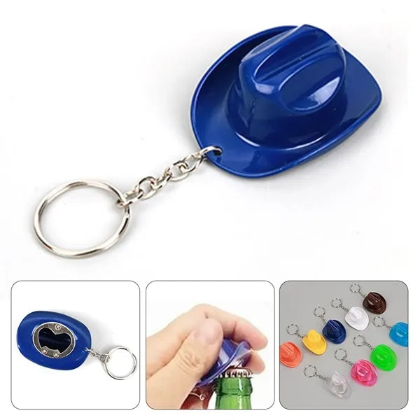 Plastic Cowboy Hat Bottle Opener Keychain