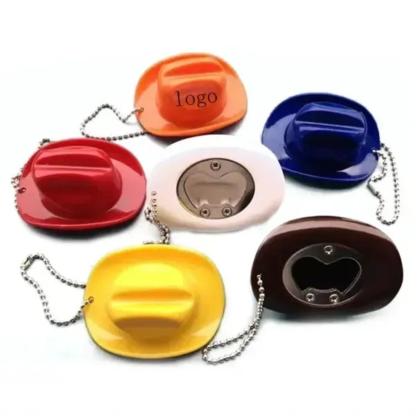 Plastic Cowboy Hat Bottle Opener Keychain