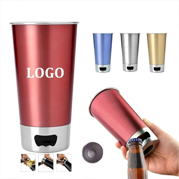 17 Oz. Beer Pint Stainless Steel Cup with Opener