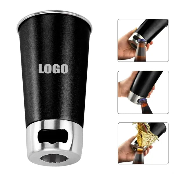 17 Oz. Beer Pint Stainless Steel Cup with Opener