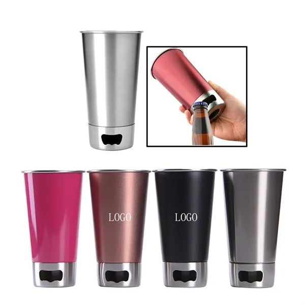 17 Oz. Beer Pint Stainless Steel Cup with Opener