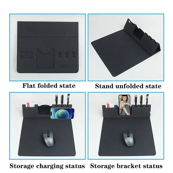 15W Multi-function Wireless Charging PU Leather Mouse Pad