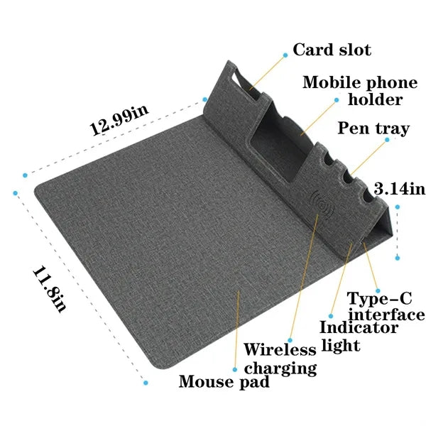 15W Multi-function Wireless Charging PU Leather Mouse Pad