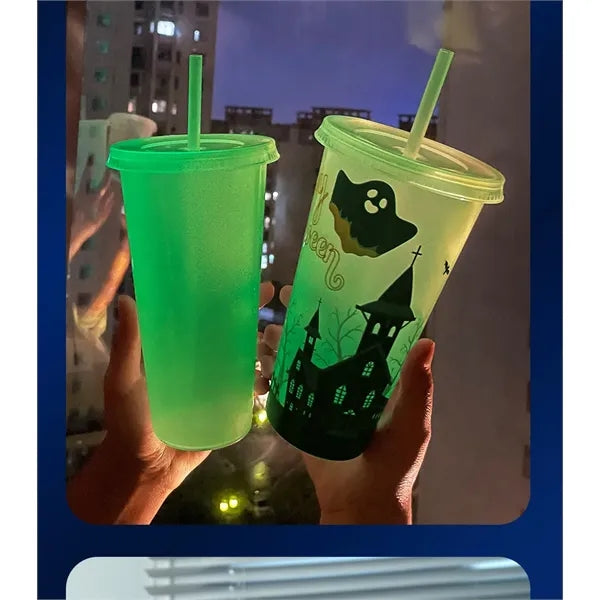 24oz Glow In The Dark Water Cup Tumbler With Straw And Lids