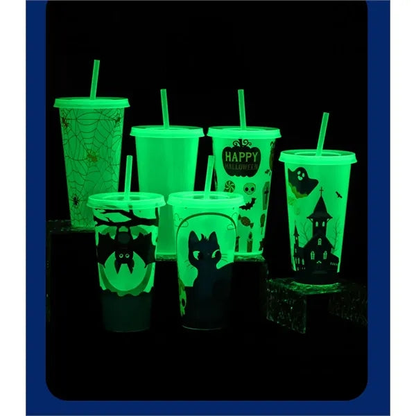 24oz Glow In The Dark Water Cup Tumbler With Straw And Lids
