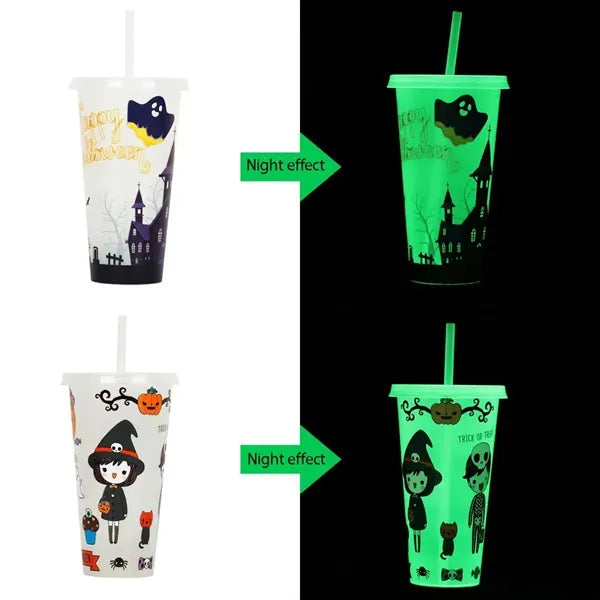 24oz Glow In The Dark Water Cup Tumbler With Straw And Lids