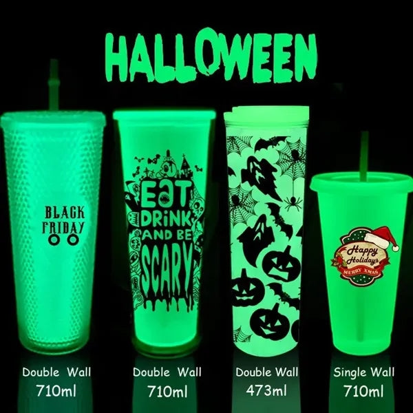 24oz Glow In The Dark Water Cup Tumbler With Straw And Lids