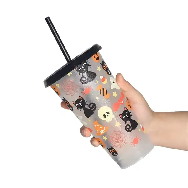 24oz Glow In The Dark Water Cup Tumbler With Straw And Lids