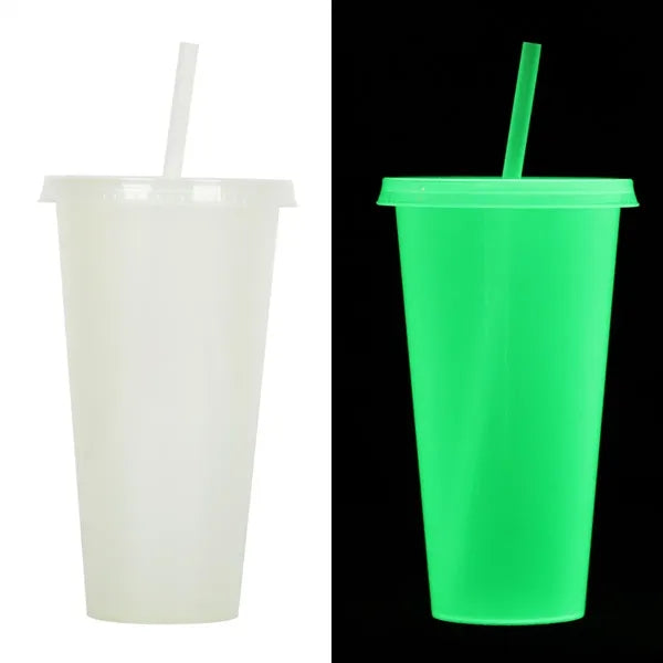 24oz Glow In The Dark Water Cup Tumbler With Straw And Lids