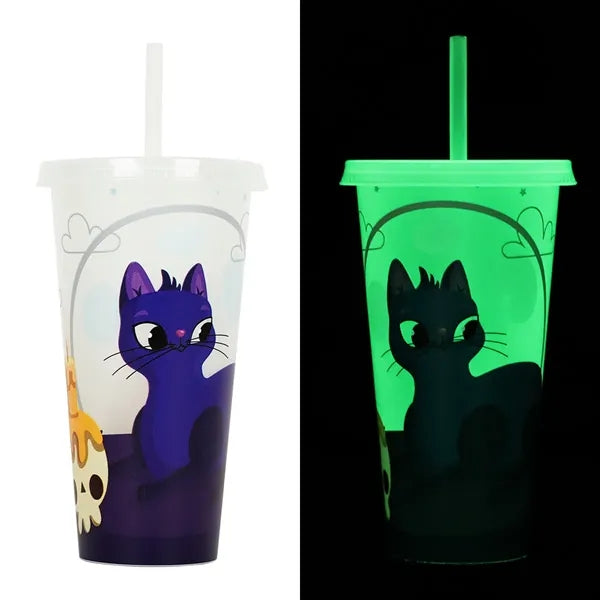 24oz Glow In The Dark Water Cup Tumbler With Straw And Lids