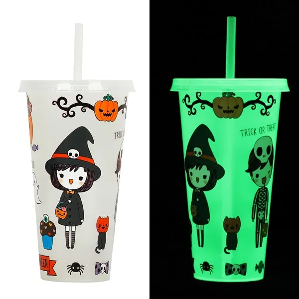 24oz Glow In The Dark Water Cup Tumbler With Straw And Lids