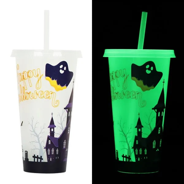 24oz Glow In The Dark Water Cup Tumbler With Straw And Lids