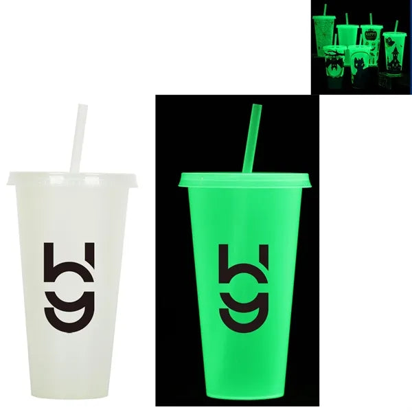 24oz Glow In The Dark Water Cup Tumbler With Straw And Lids
