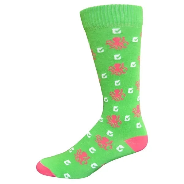 Flat Knit Cotton Crew Dress Socks with All Over Design