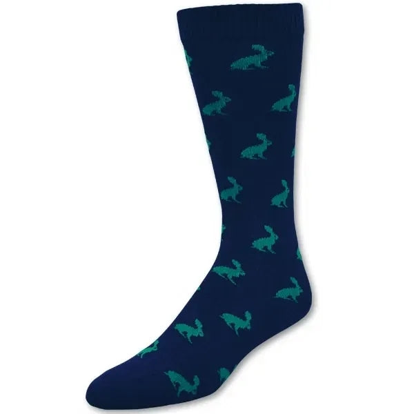 Flat Knit Cotton Crew Dress Socks with All Over Design