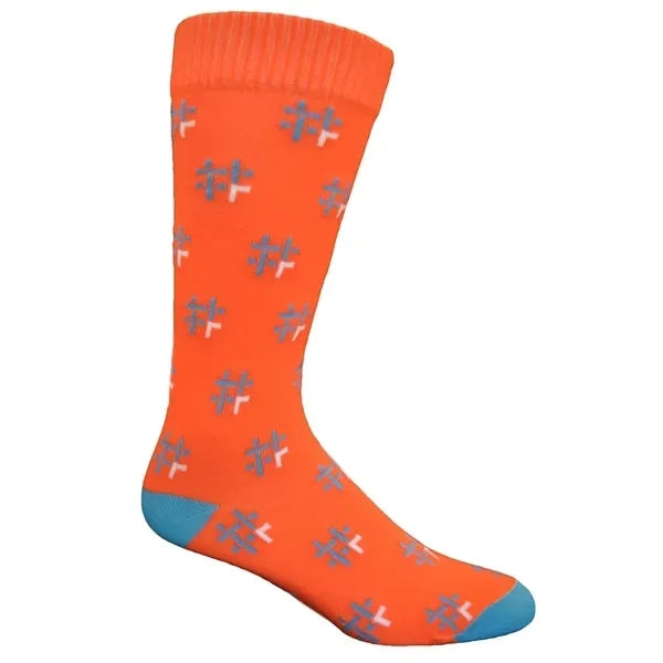 Flat Knit Cotton Crew Dress Socks with All Over Design