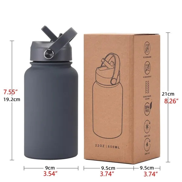 Insulated Water Bottle with Flip Straw 22oz